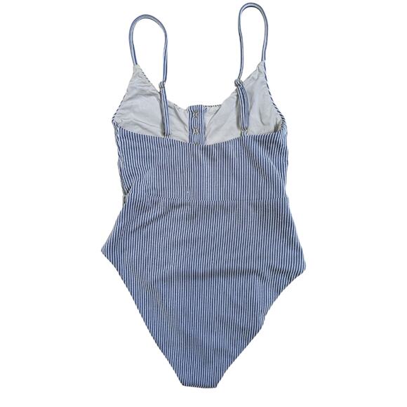 Onia Lola Striped One Piece Swimsuit XS Blue White Nautical Snap Button - Picture 5 of 9